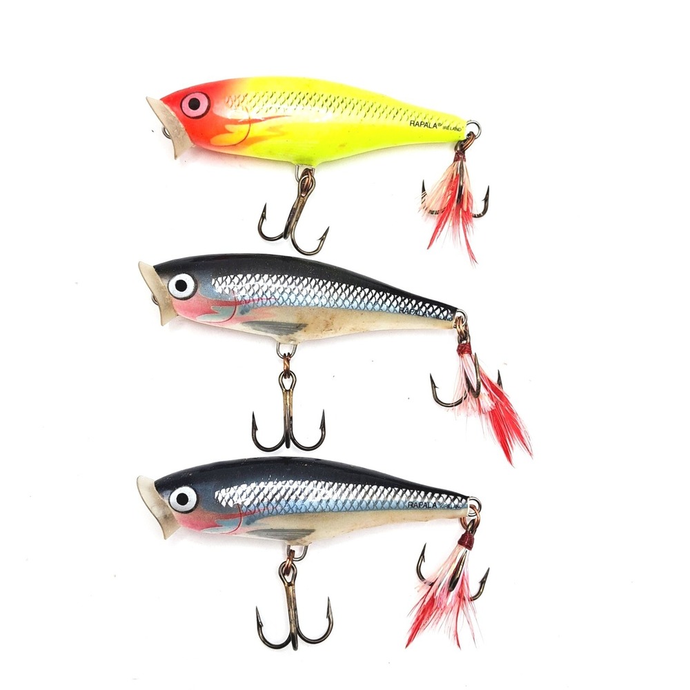 Rapala Fishing Lures Lot of 3 Made in Ireland Topwater Lure Feather Tail Vintage